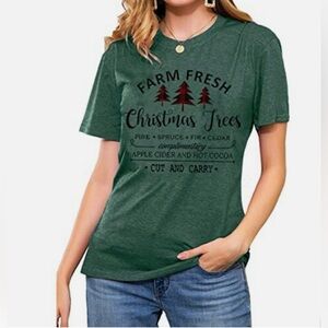 SHESHOW Heathered Green Christmas Tree Holiday Graphic Tee Size Medium